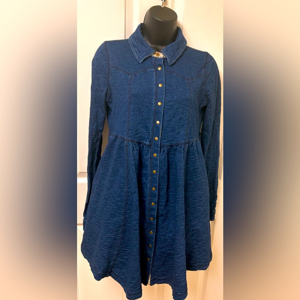 Free People Deep Blue Button-Front Mini Dress